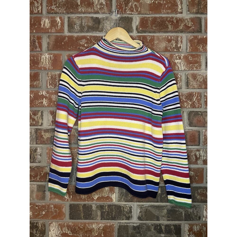 Crazy Horse Striped Mockneck Knit Sweater Petite Medium Primary Colors Normcore